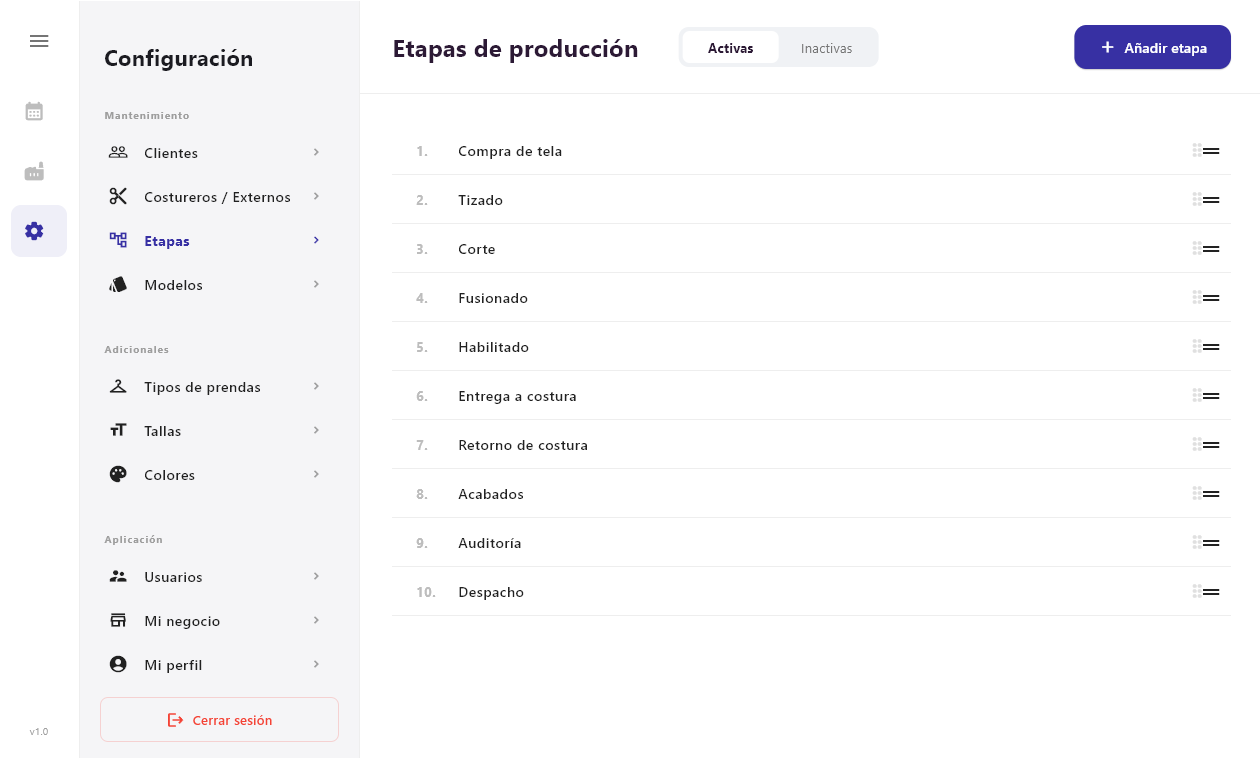 Configuración de Etapas